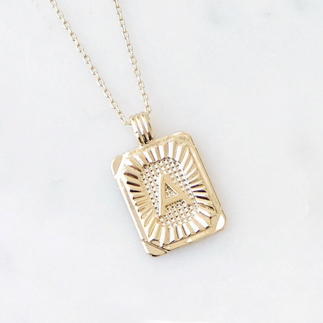 Squared Initial Coin Necklace