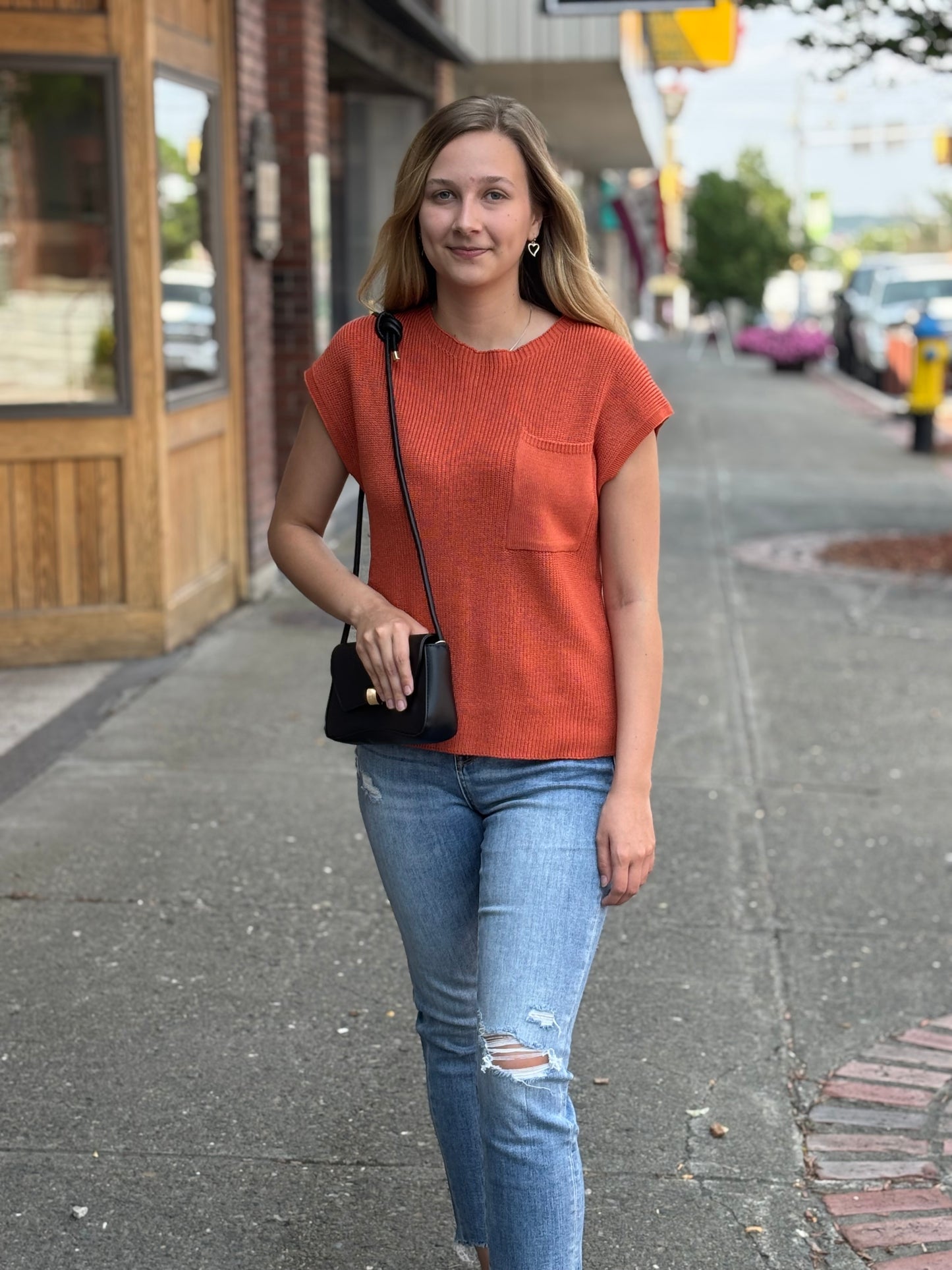 Rust Round Neck Short Sleeve Sweater S-XL
