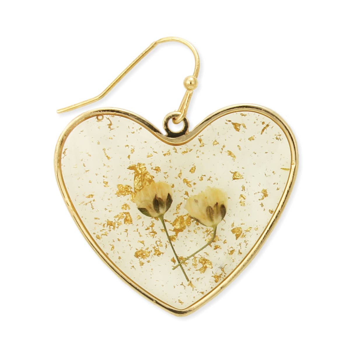 Queen Anne's Lace Dried Flower Heart Earrings