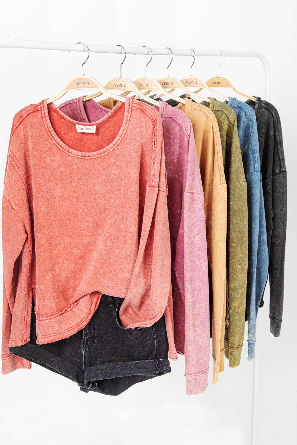 Rose Mineral Washed Solid Casual Knit Top