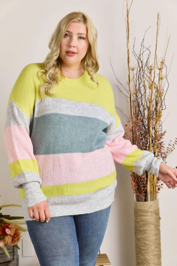 Rhyan Ribbed Striped Sweater Plus Size