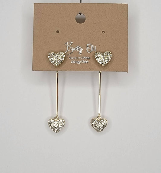 Double Heart Back Drop Earrings