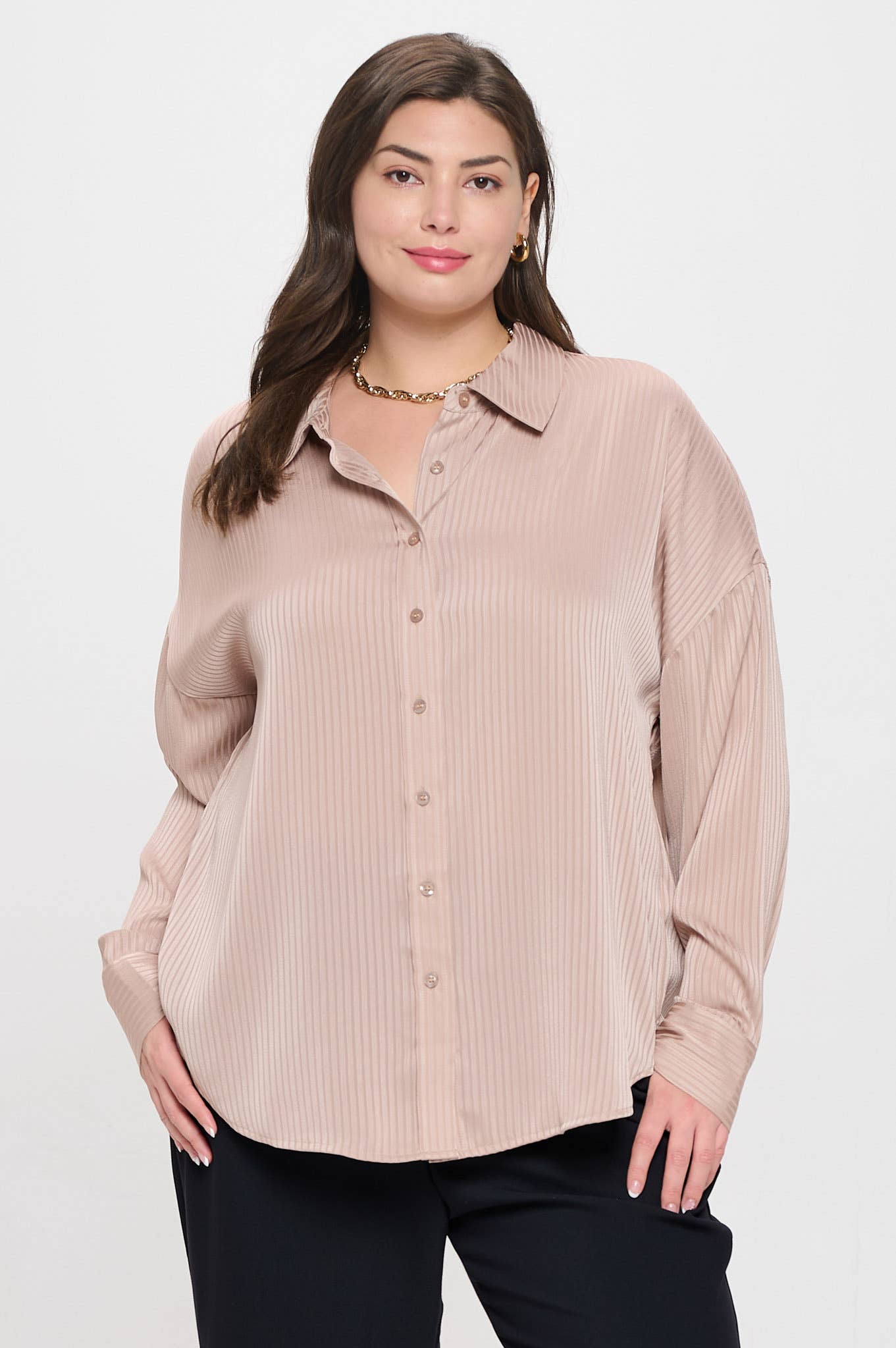 Curvy Esme Pinstripe Button Down - Multiple Colors