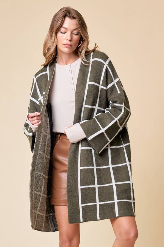 Romy Grid Pattern Long Cardigan