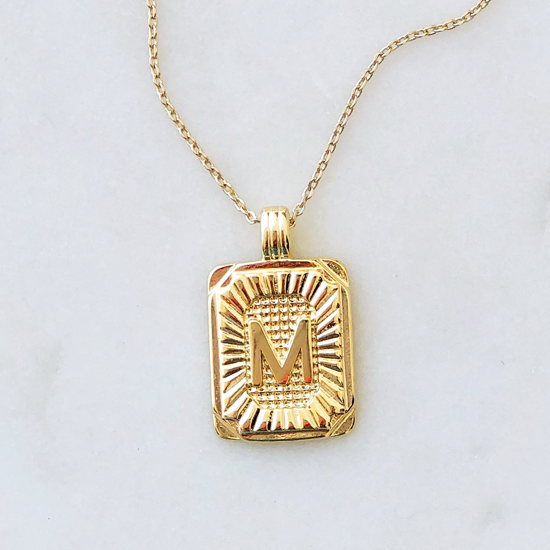 Squared Initial Coin Necklace