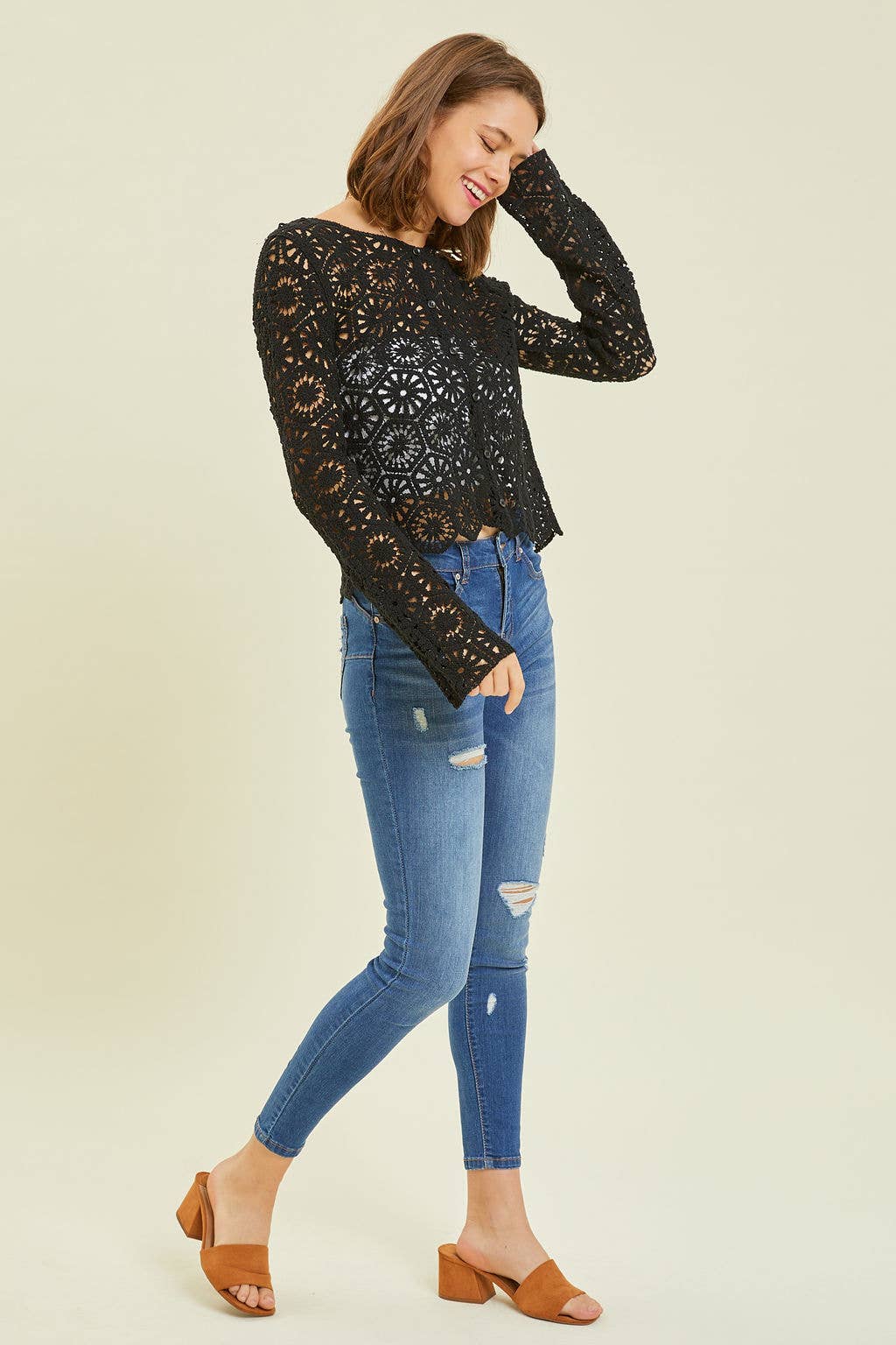 Crochet Lace Cropped Cardigan - Multiple Colors