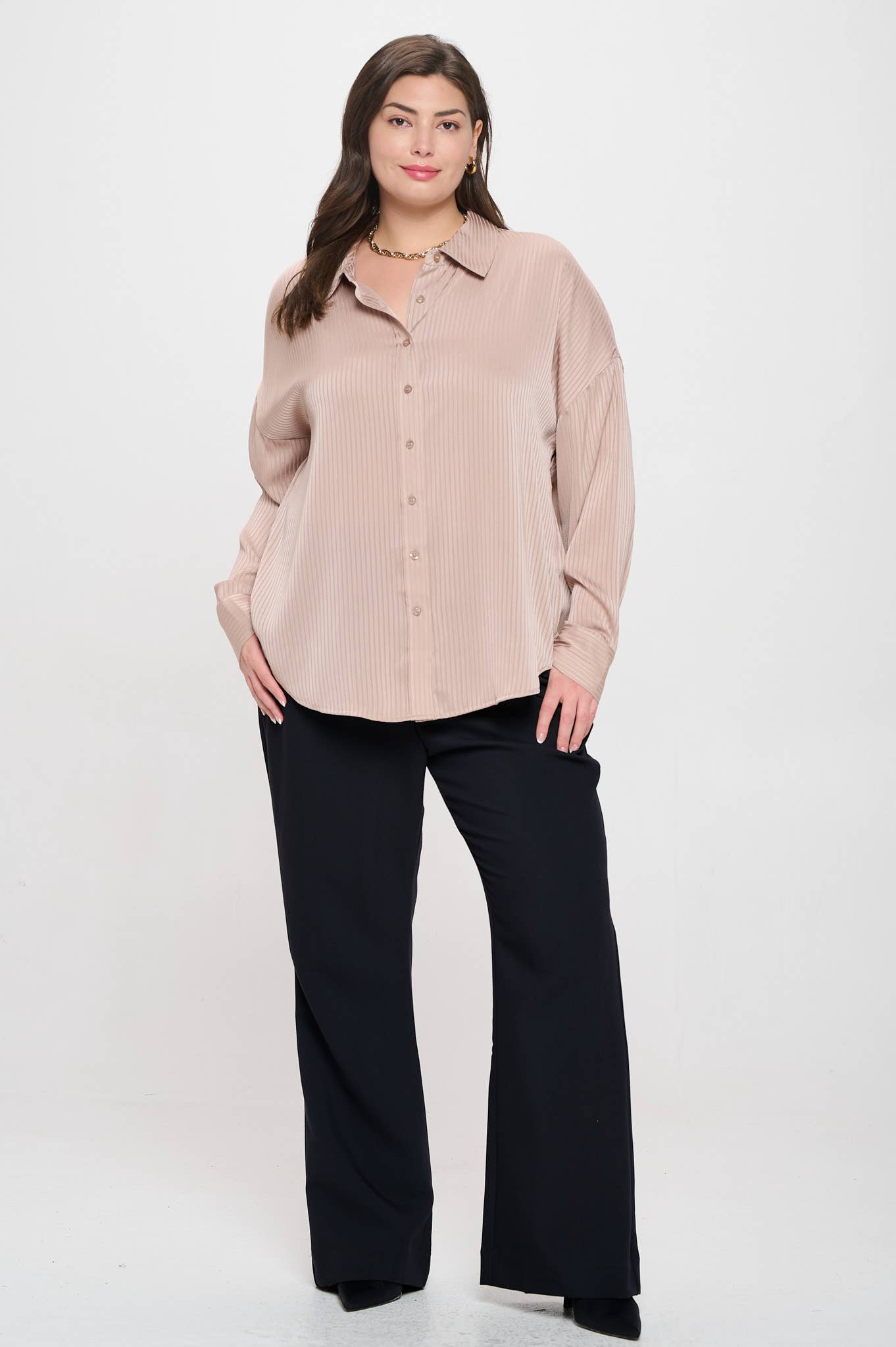 Curvy Esme Pinstripe Button Down - Multiple Colors