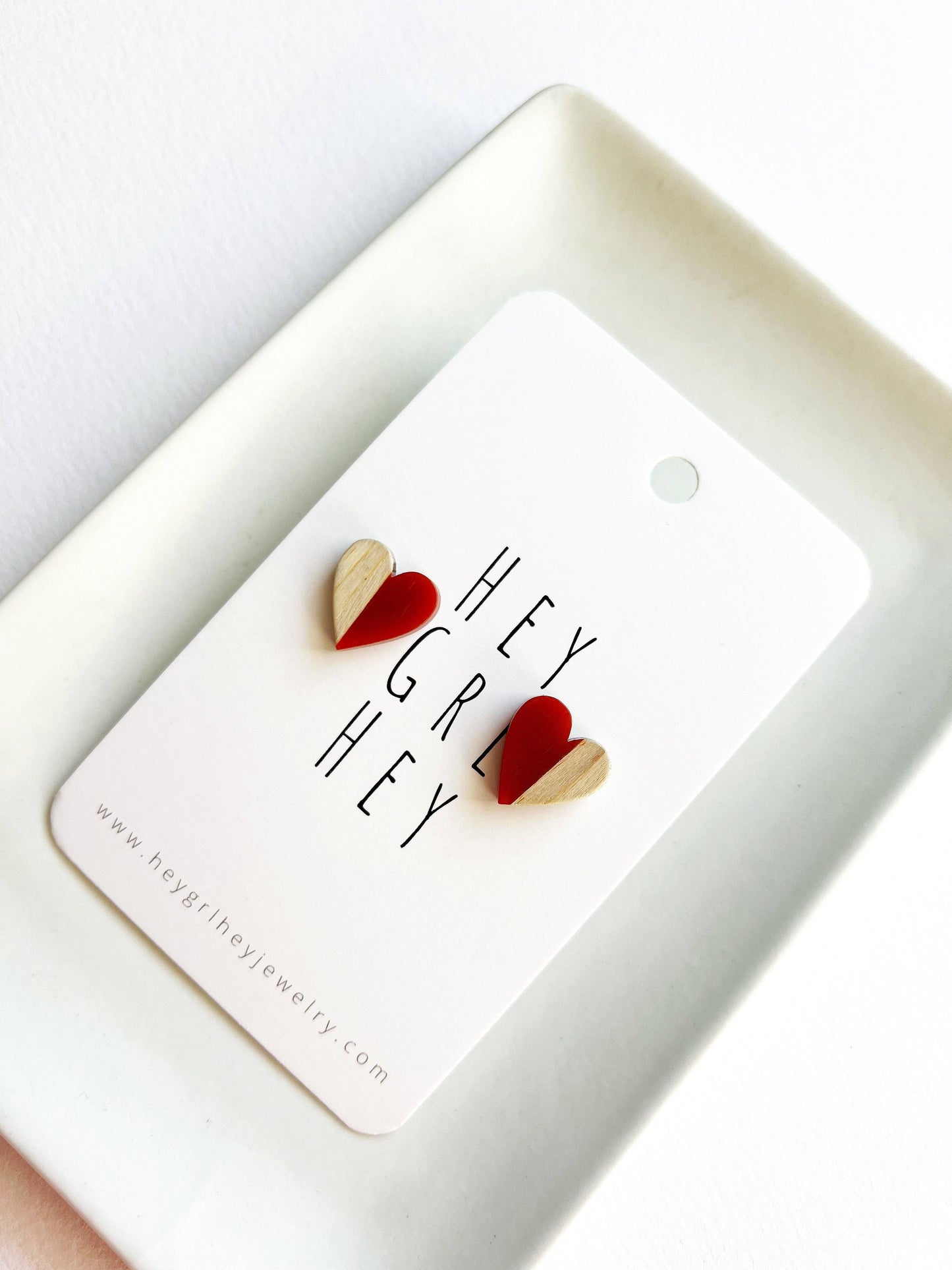 Wood and Resin Heart Earrings