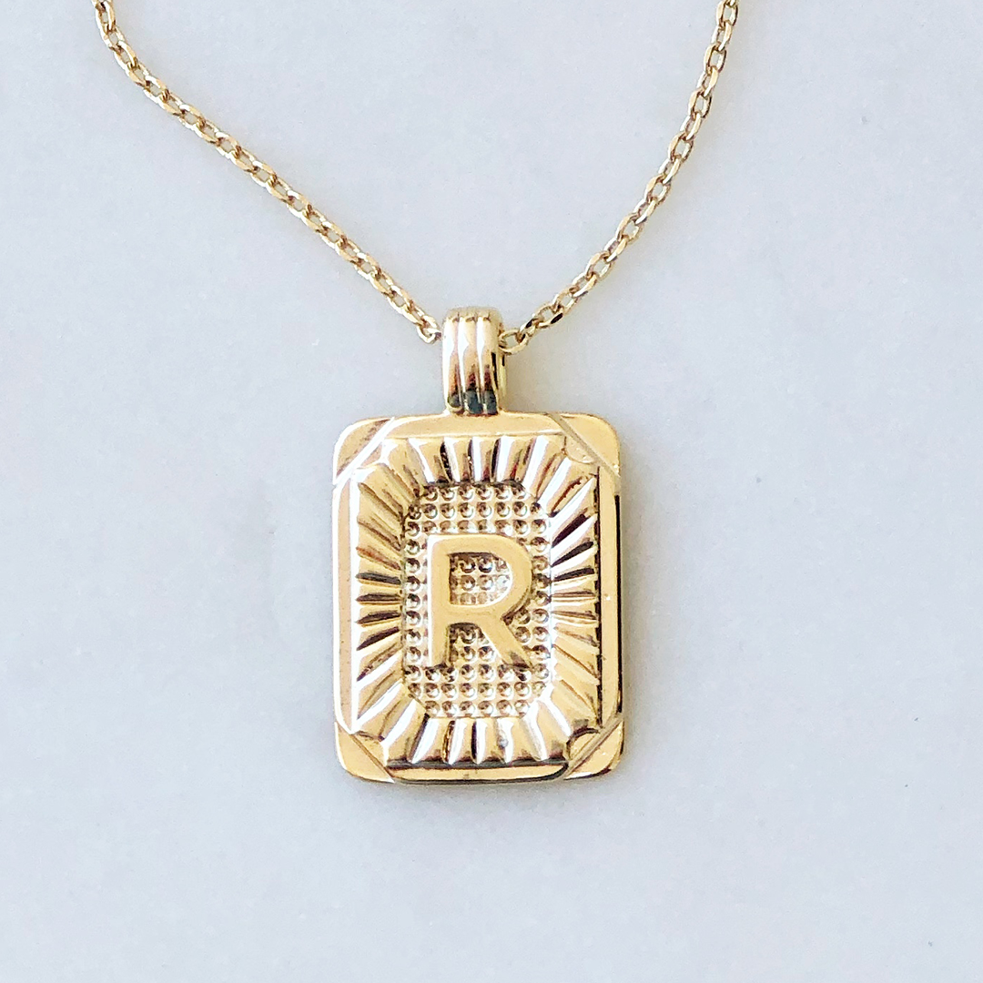 Squared Initial Coin Necklace