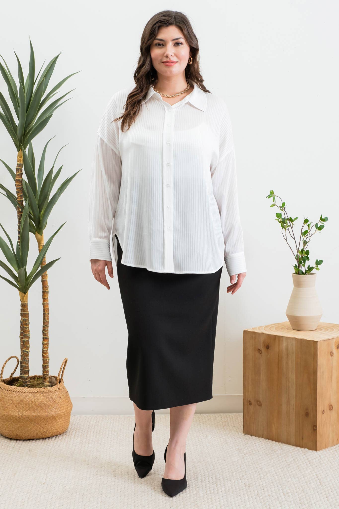 Curvy Esme Pinstripe Button Down - Multiple Colors