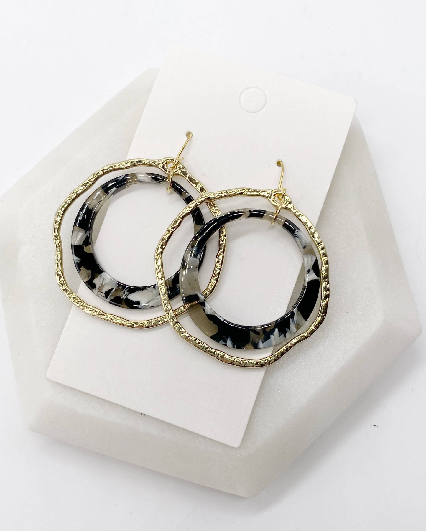 Black and Gold Chandelier Disc Acrylic Earrings