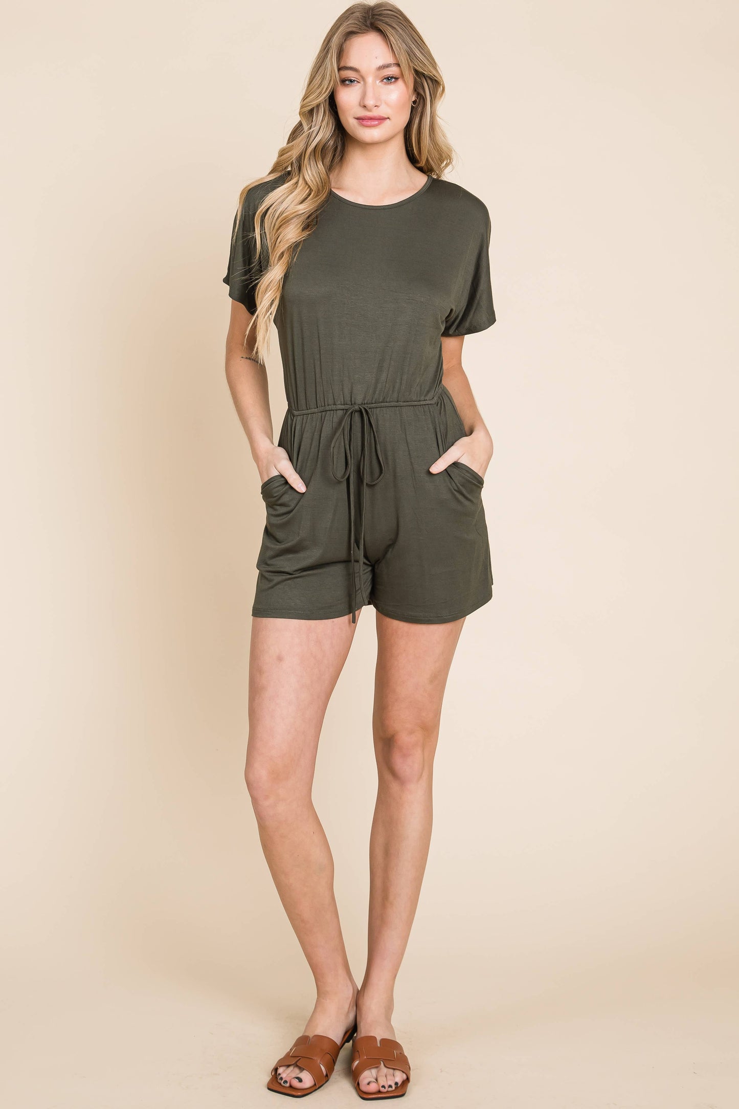 Ariana Solid Olive Romper S-XL