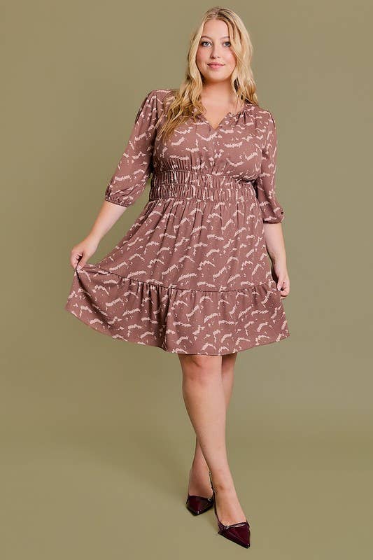 Curvy Miriam Elastic Waist Abstract Print Dress