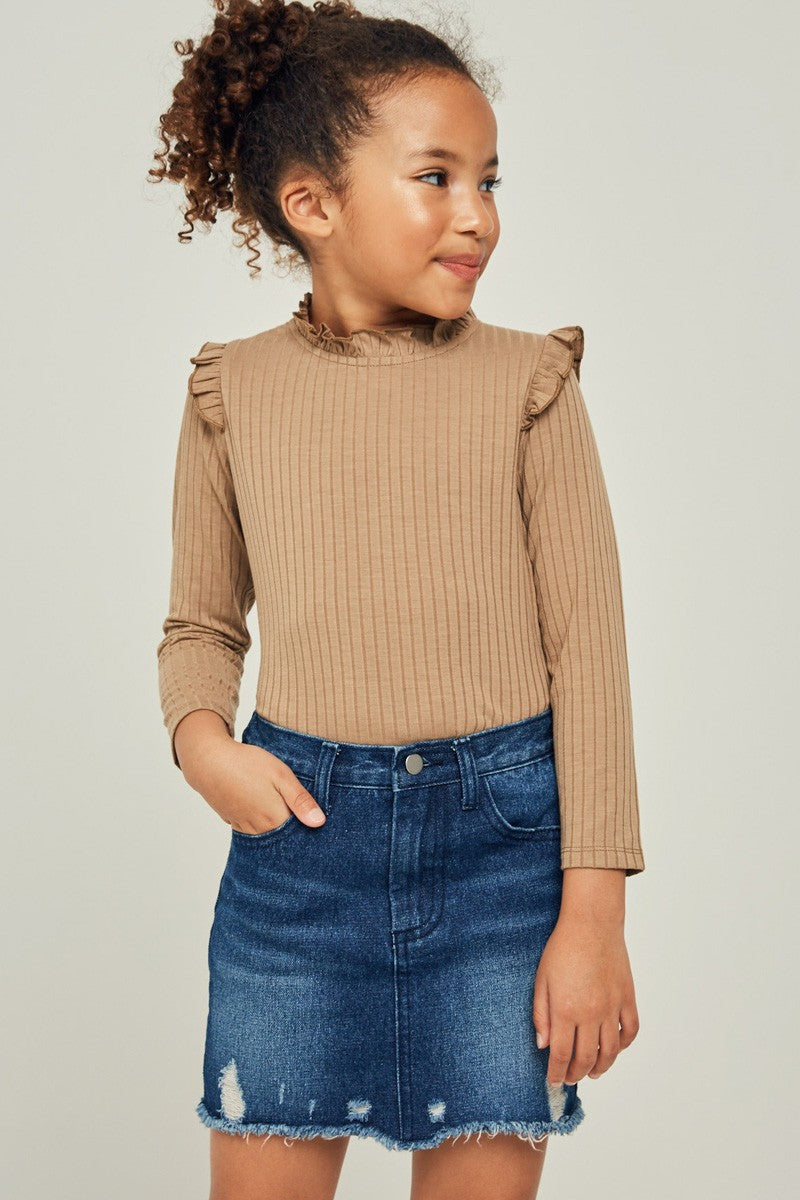 Girl's Ribbed Ruffle Top - Multiple Colors