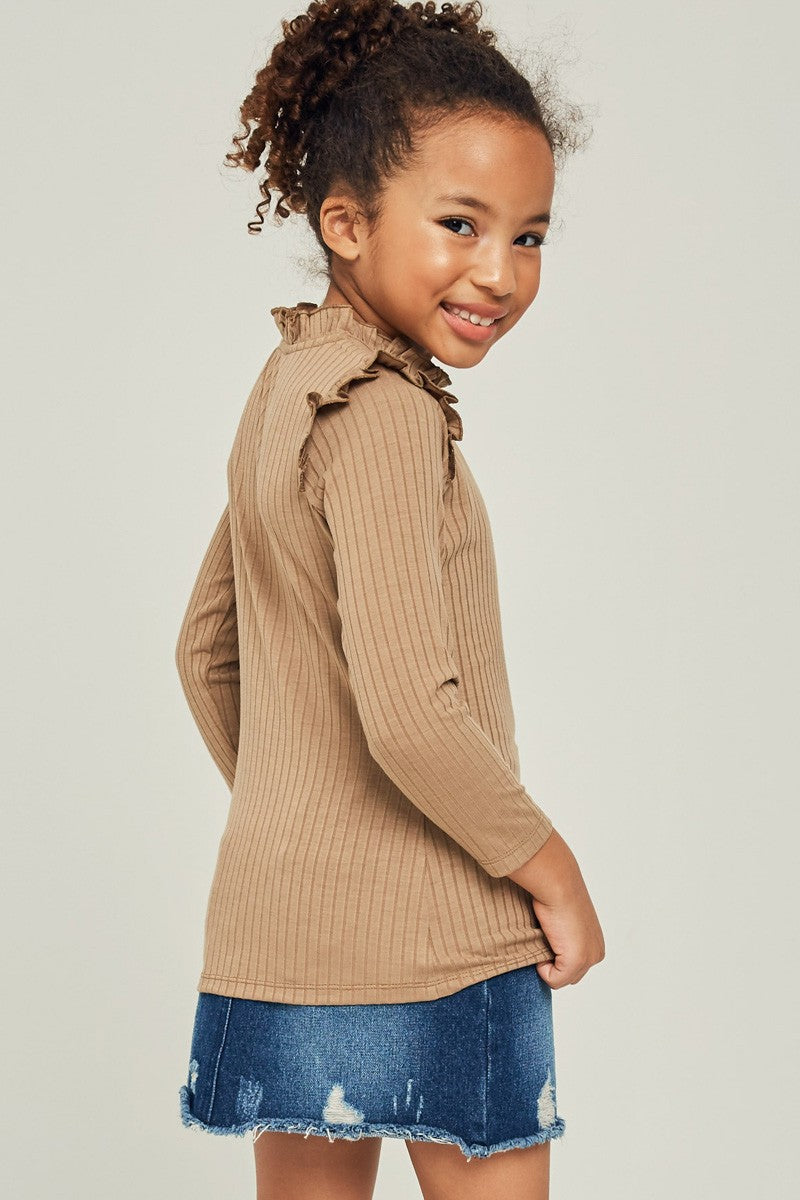 Girl's Ribbed Ruffle Top - Multiple Colors