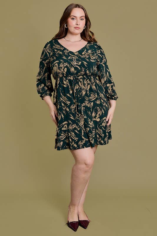 Beni Curvy 3/4 Sleeve V-neck Mini Dress