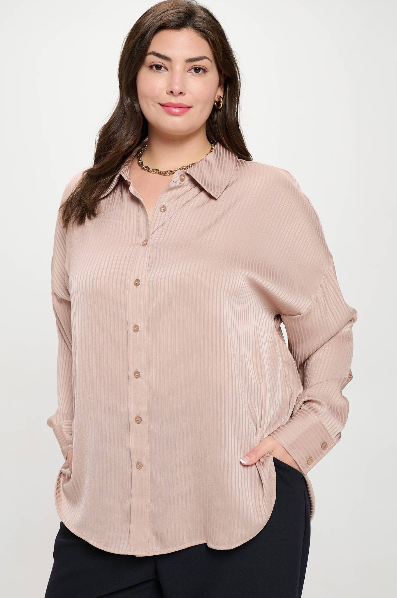 Curvy Esme Pinstripe Button Down - Multiple Colors