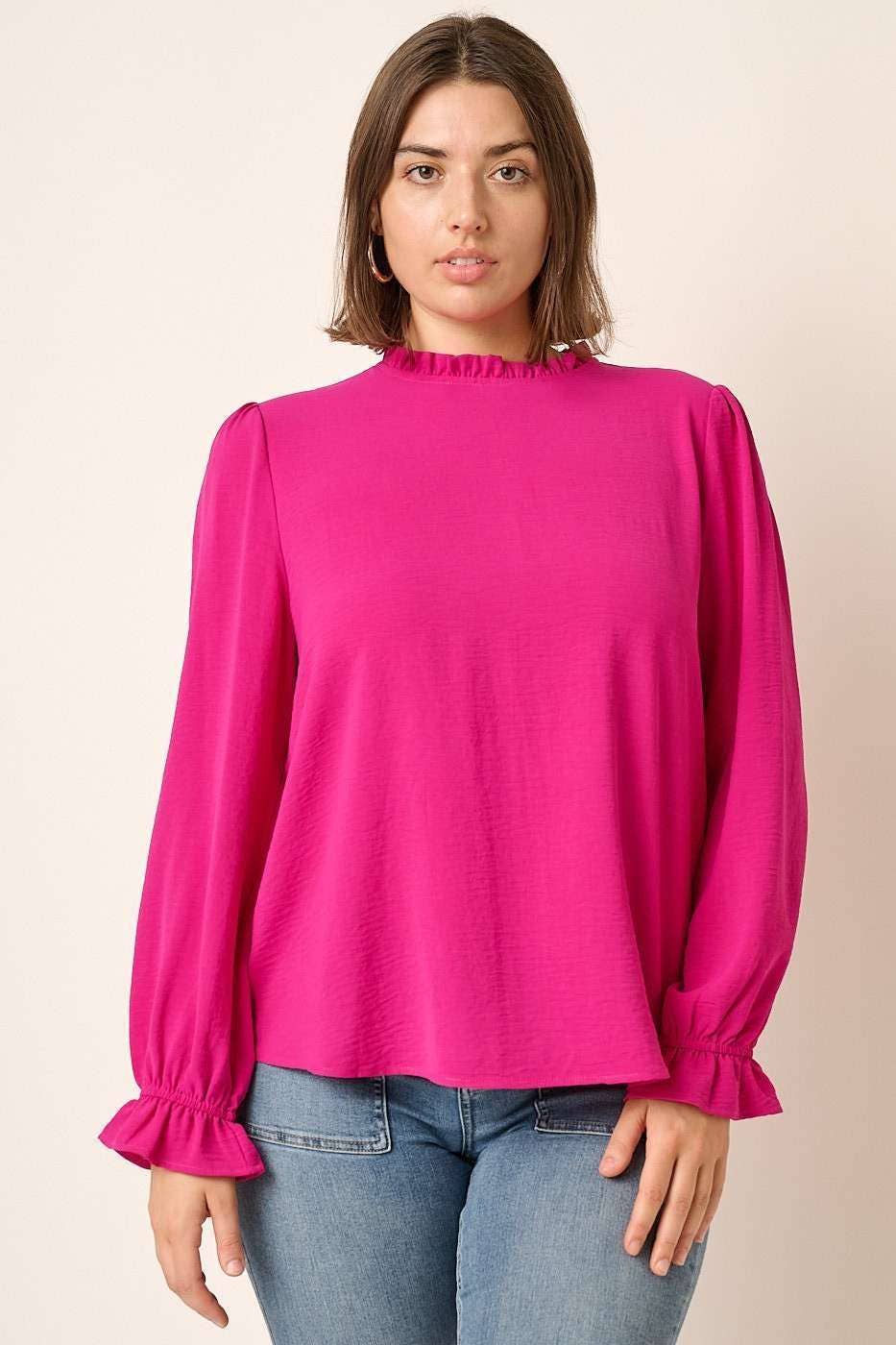 Curvy Eisley Ruffle Neck Blouse - Multiple Colors