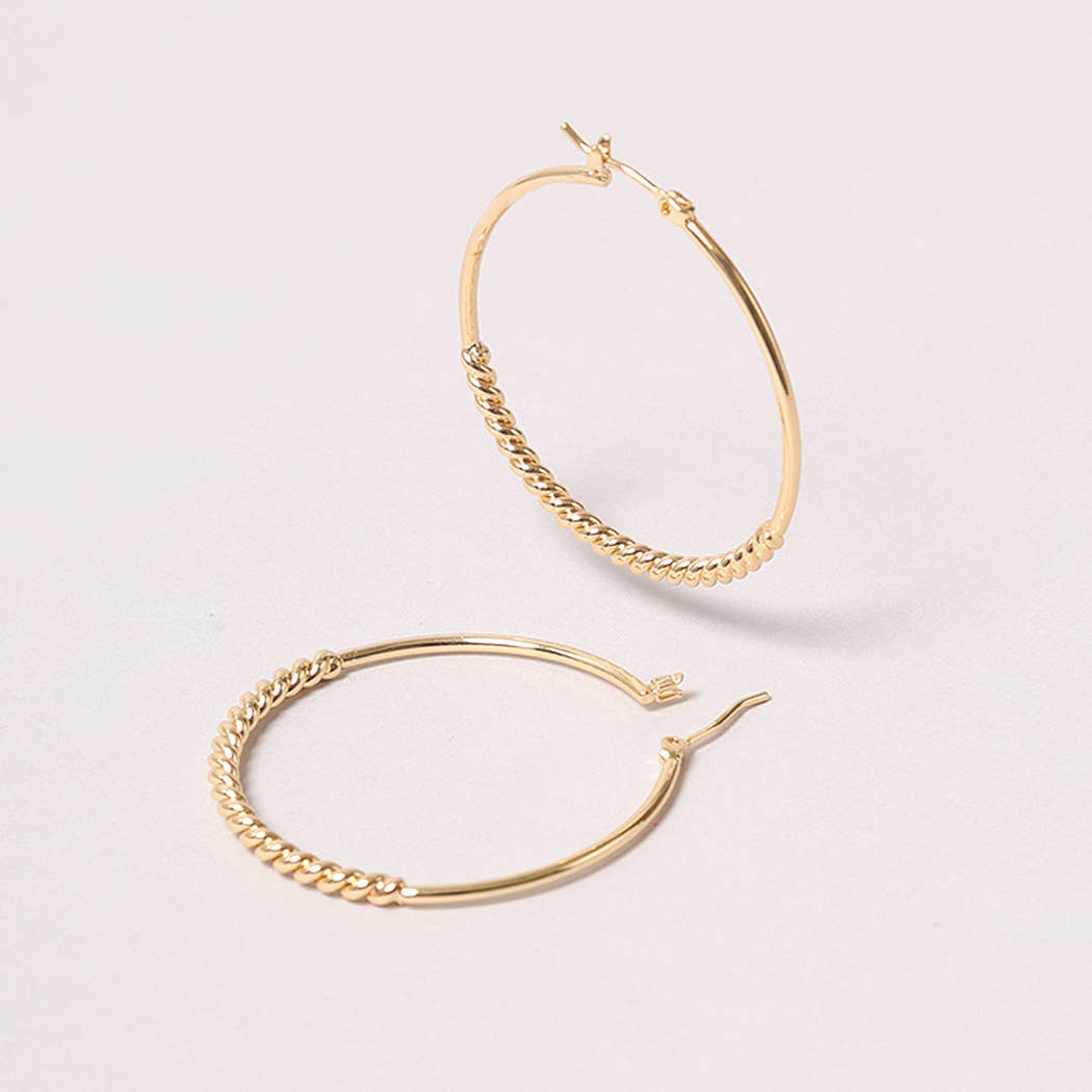 14K Gold-Dipped Textured Hoop Earring: ONE SIZE / GLD