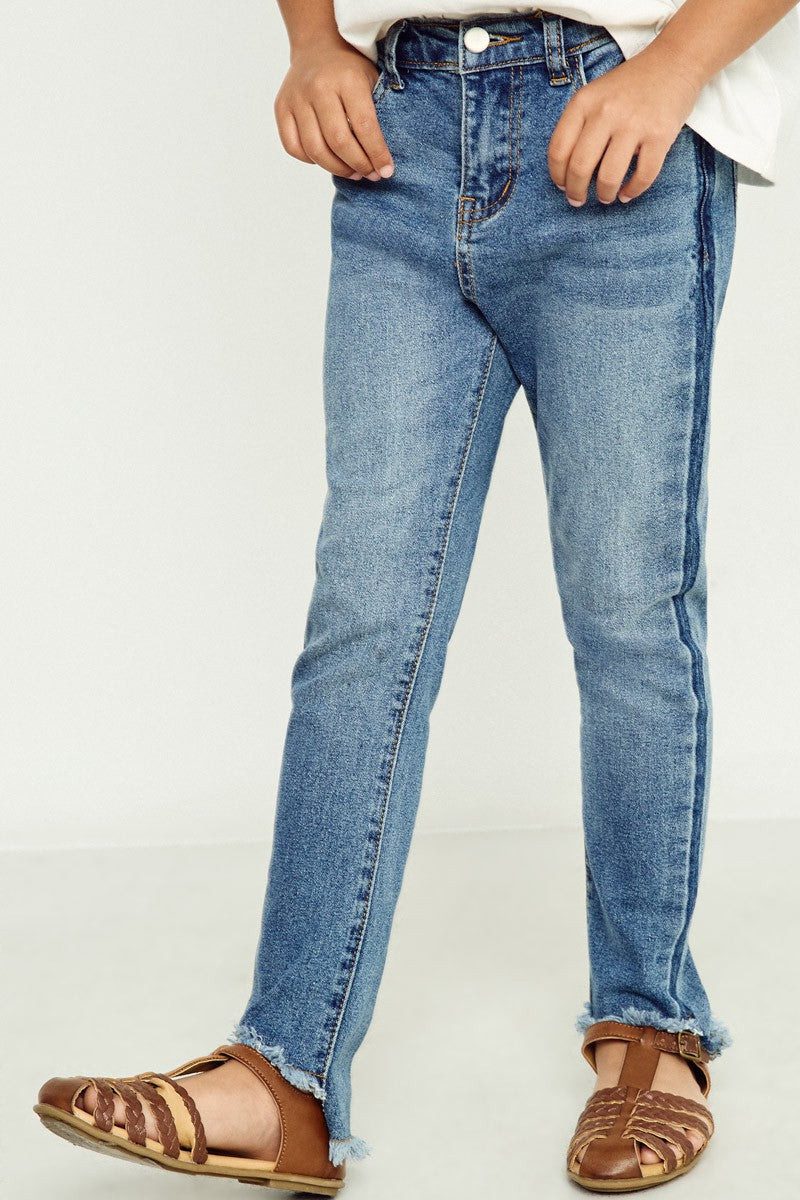 Girl's Stone Wash Frayed Ankle Jeans