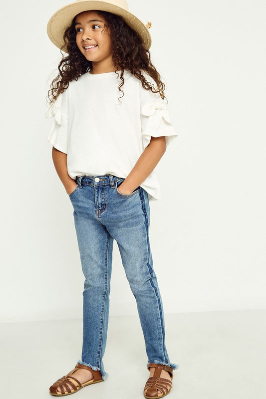 Girl's Stone Wash Frayed Ankle Jeans
