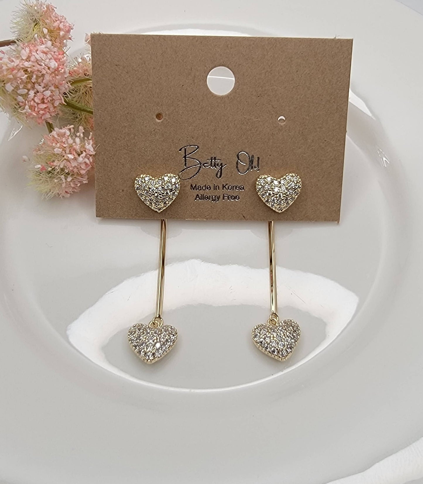 Double Heart Back Drop Earrings