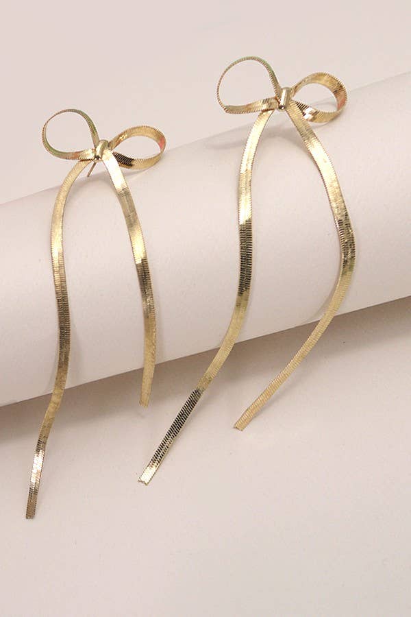 Herringbone Snake Chain Bow Earrings - Multiple Colors