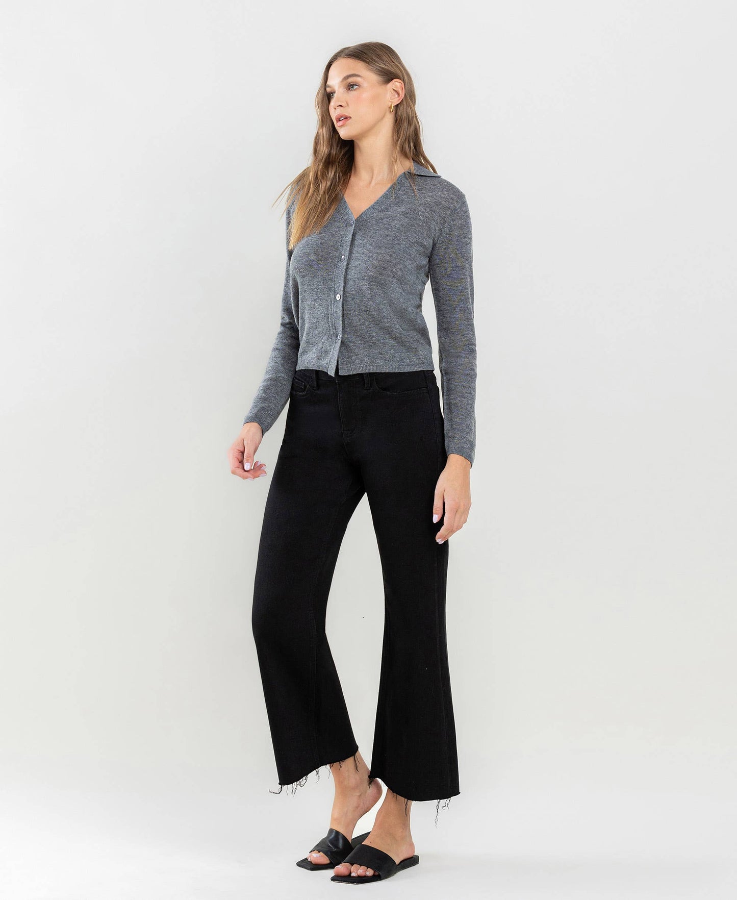 Banks High Rise Raw Hem Cropped Wide Leg Jeans