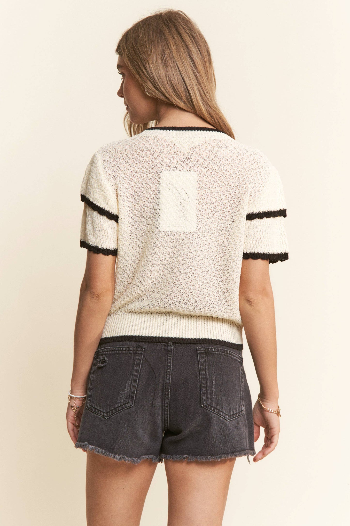 Bria Open Knit Short Sleeve Top