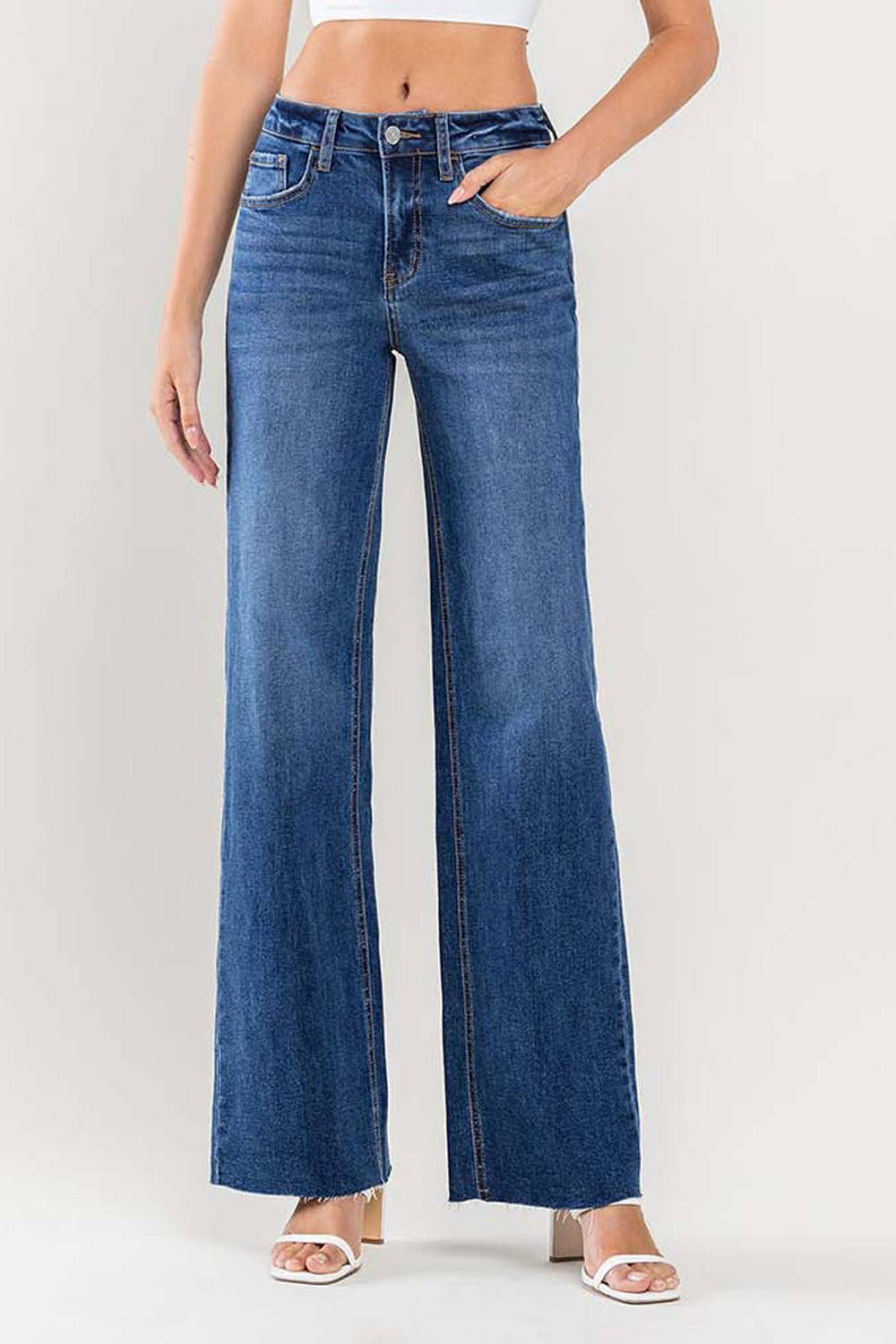 Annalise High Rise Raw Hem Wide Leg Jeans