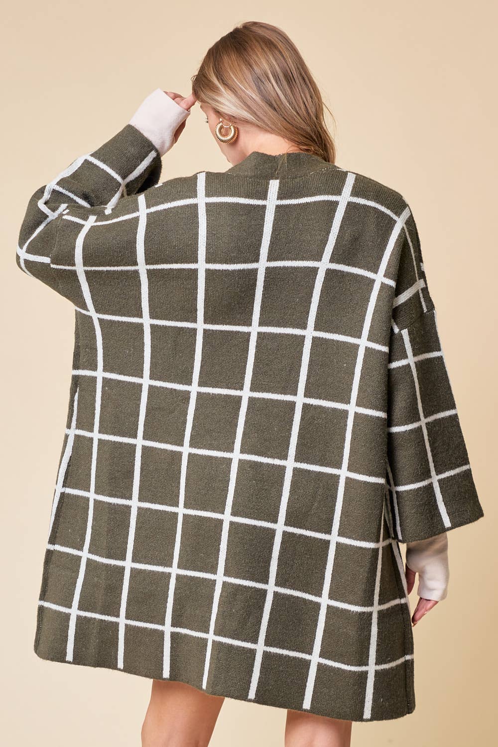 Romy Grid Pattern Long Cardigan