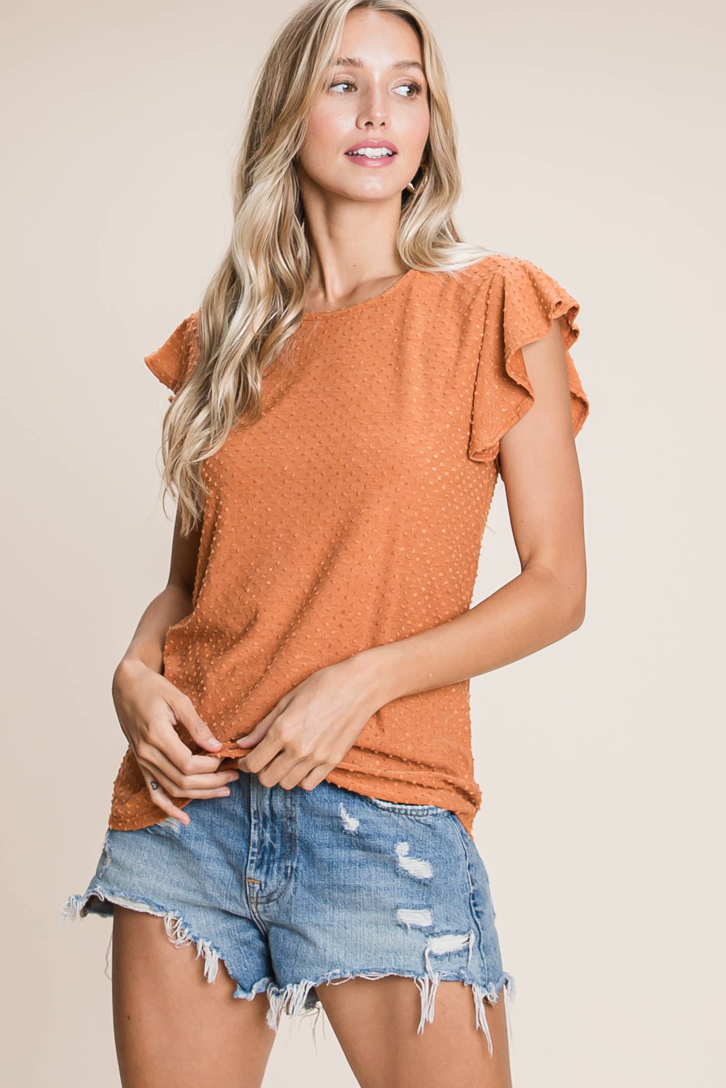 Dotted Flutter Sleeve Top S-XL
