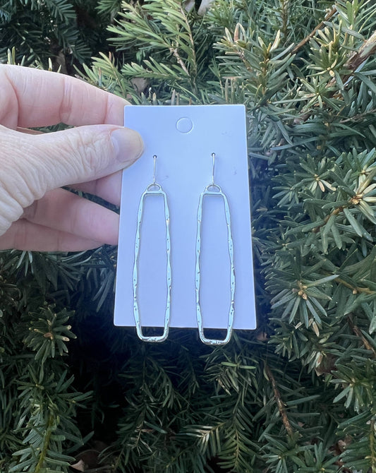 Silver Hammered Rectangle Statement Earrings