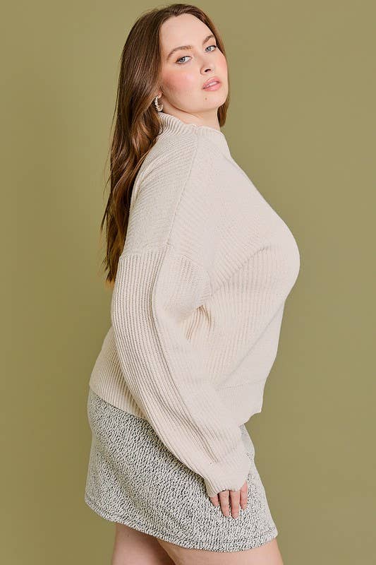 Curvy Kyla Mock Neck Cocoon Sleeve Sweater