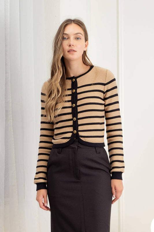 Nina Striped Button Down Cardigan