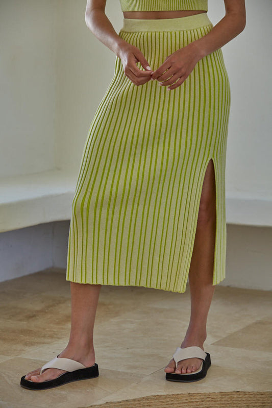 Lenora Lime Ribbed Knit Skirt
