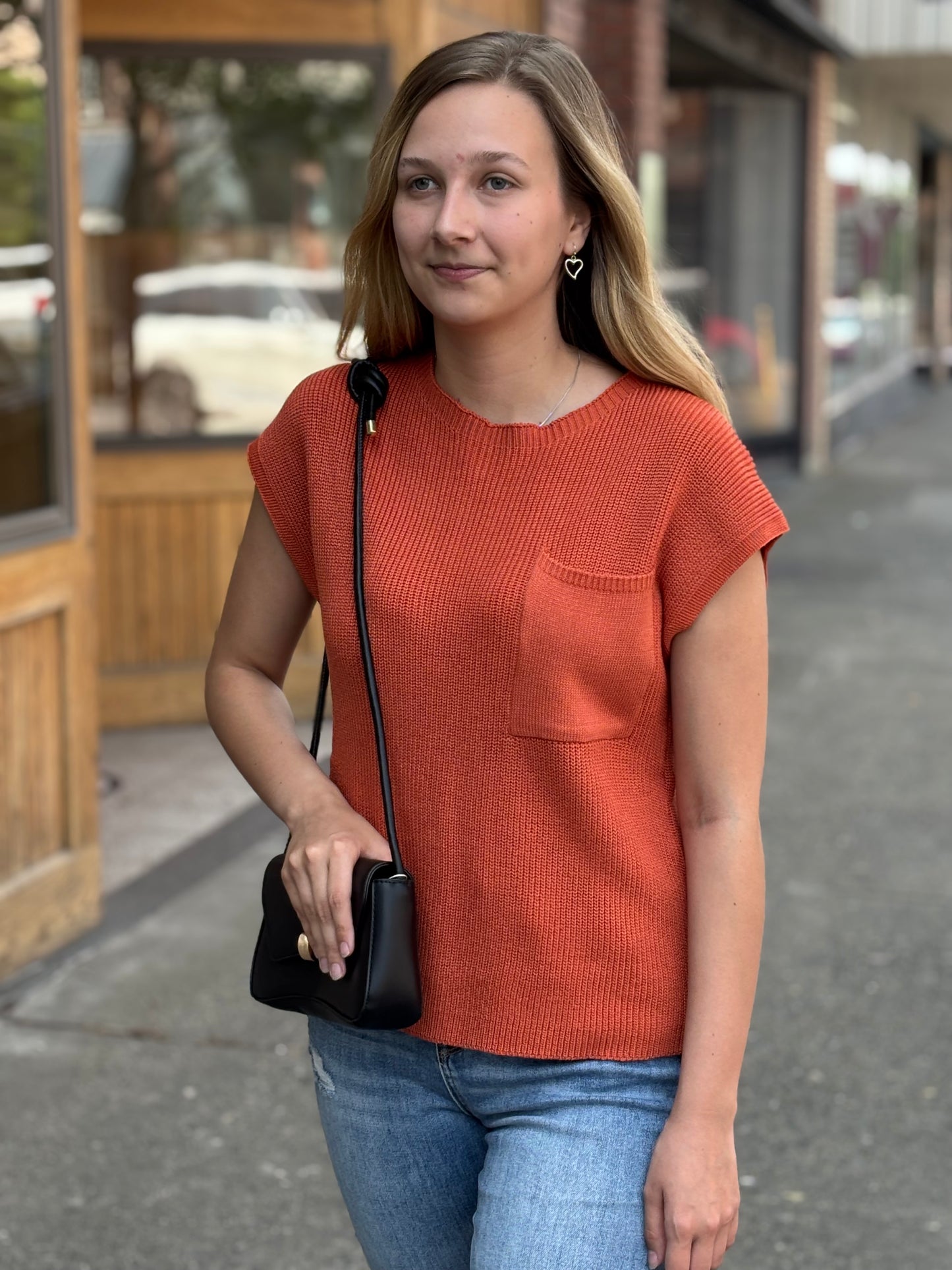 Rust Round Neck Short Sleeve Sweater S-XL