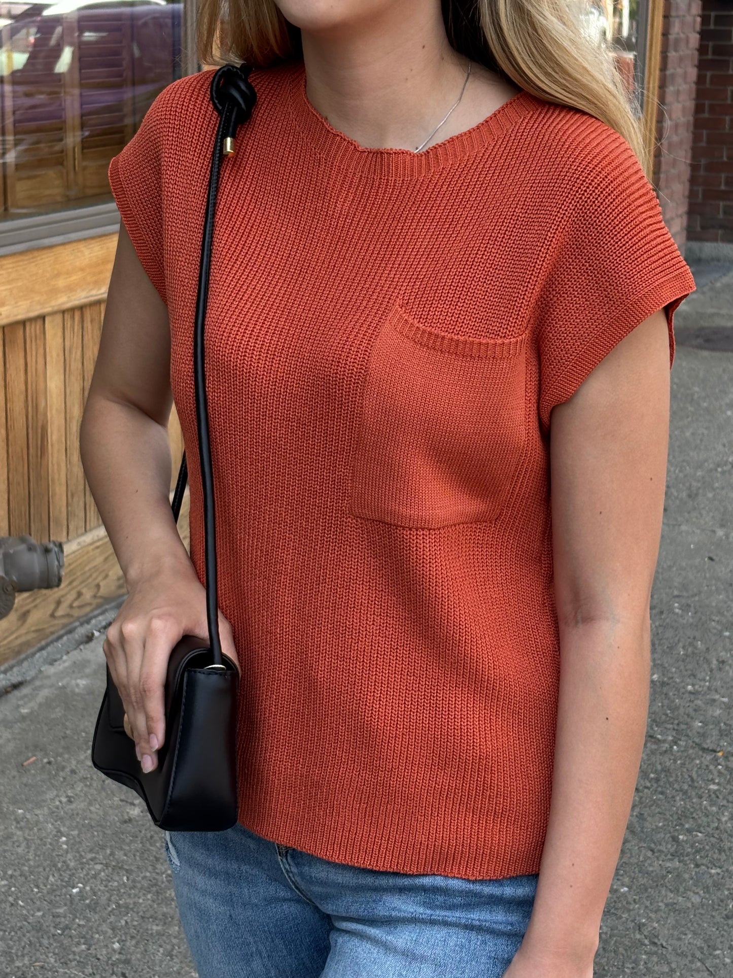 Rust Round Neck Short Sleeve Sweater S-XL