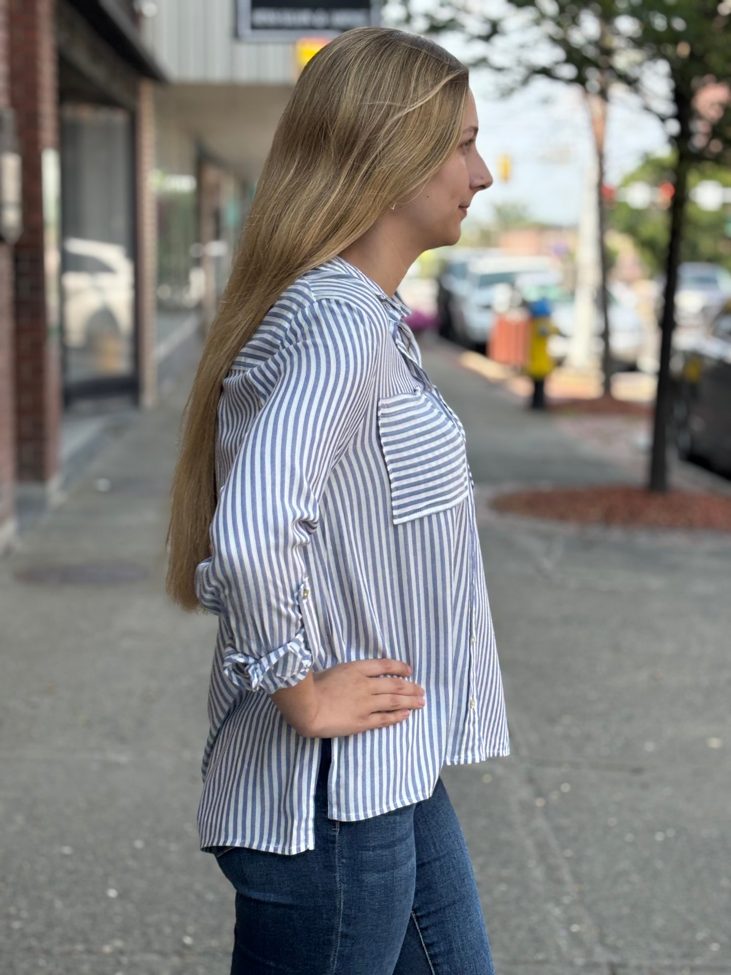 Quinn Striped Roll Up Sleeve Shirt - Multiple Colors