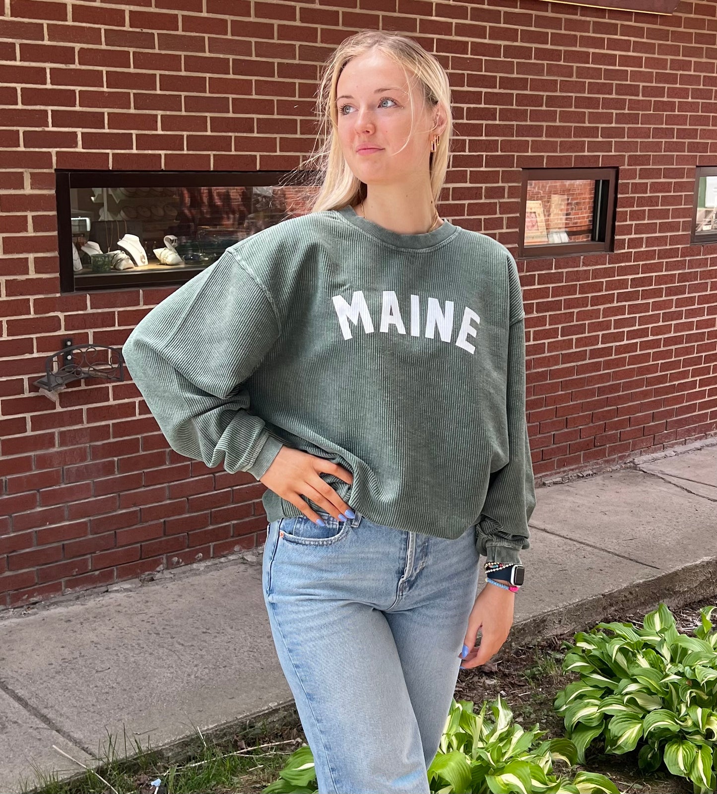 Maine Green Corded Crew