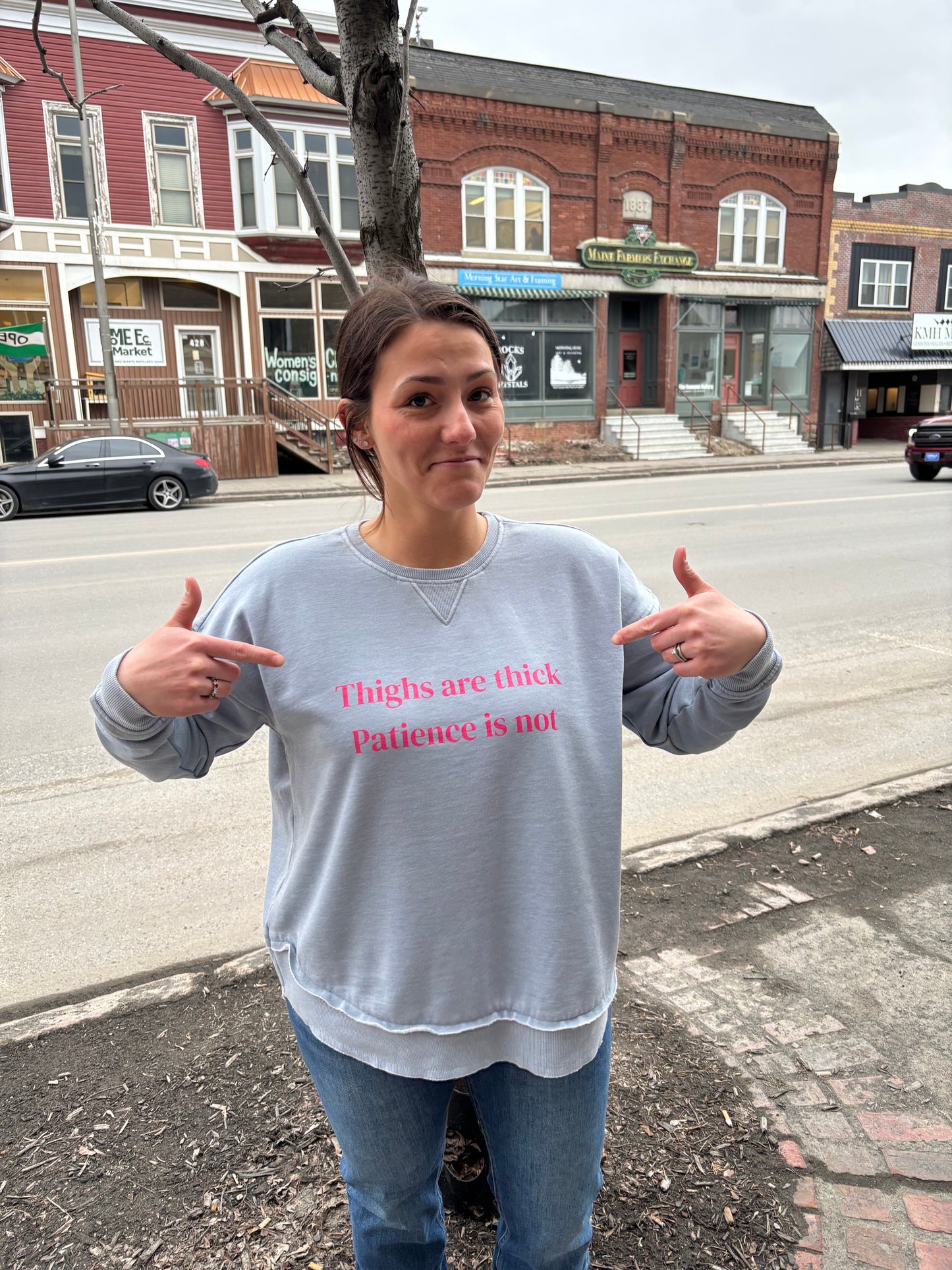 Thighs Are Thick Patience Is Not Burnout Fleece Sweatshirt