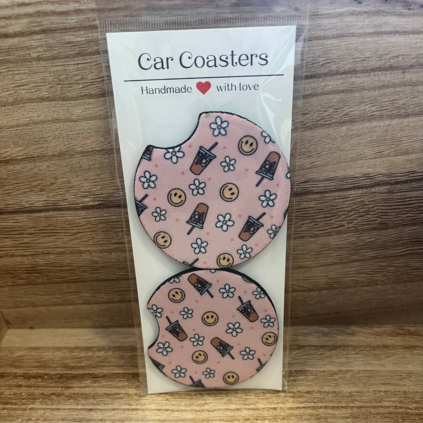 Car Coasters, Set of 2 Car Floral Boho Retro Coasters