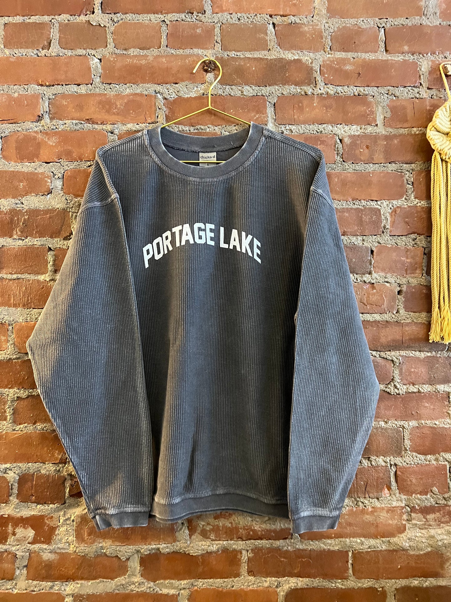 Portage Lake Gray Corded Crew