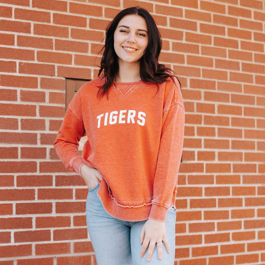Tigers Red Burnout Fleece Pullover