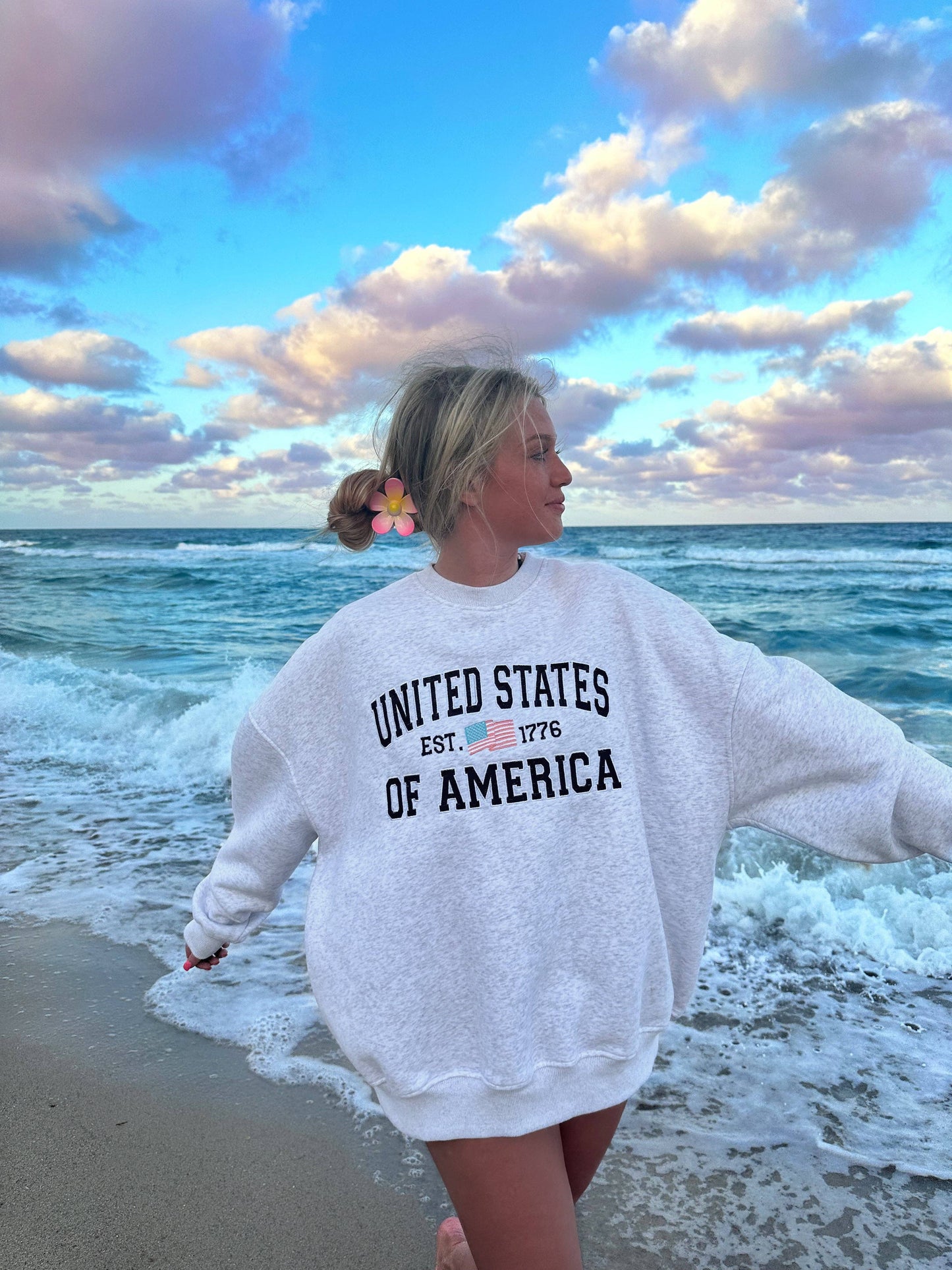 USA Embroidered Oversized Sweatshirt