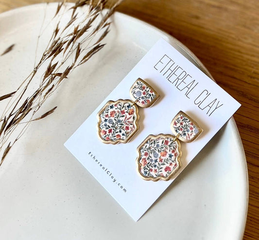 Vintage Floral Clay Earrings