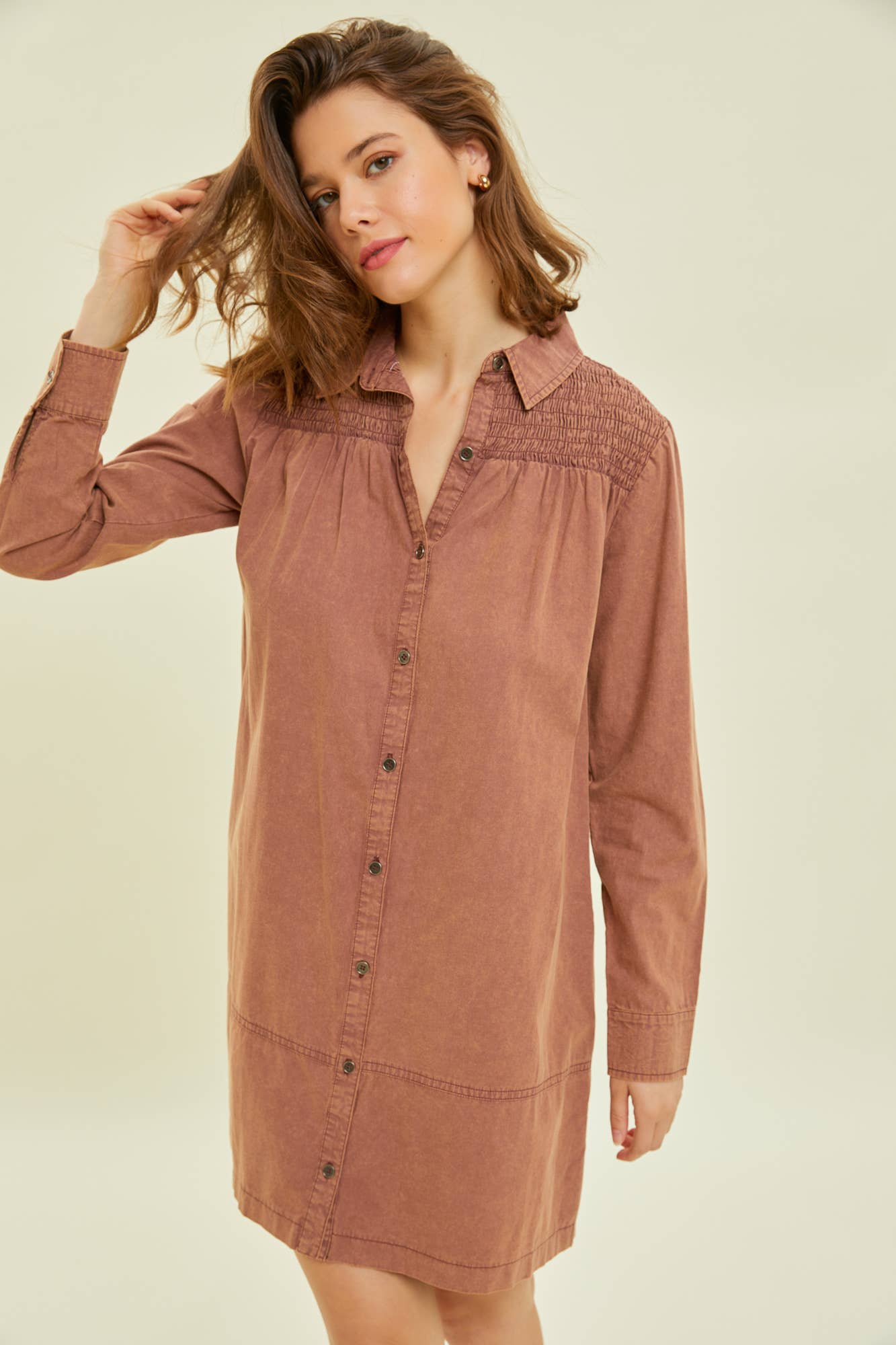 Curvy MIneral Wash Button Down Shirt Dress