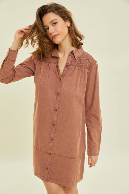 Curvy MIneral Wash Button Down Shirt Dress