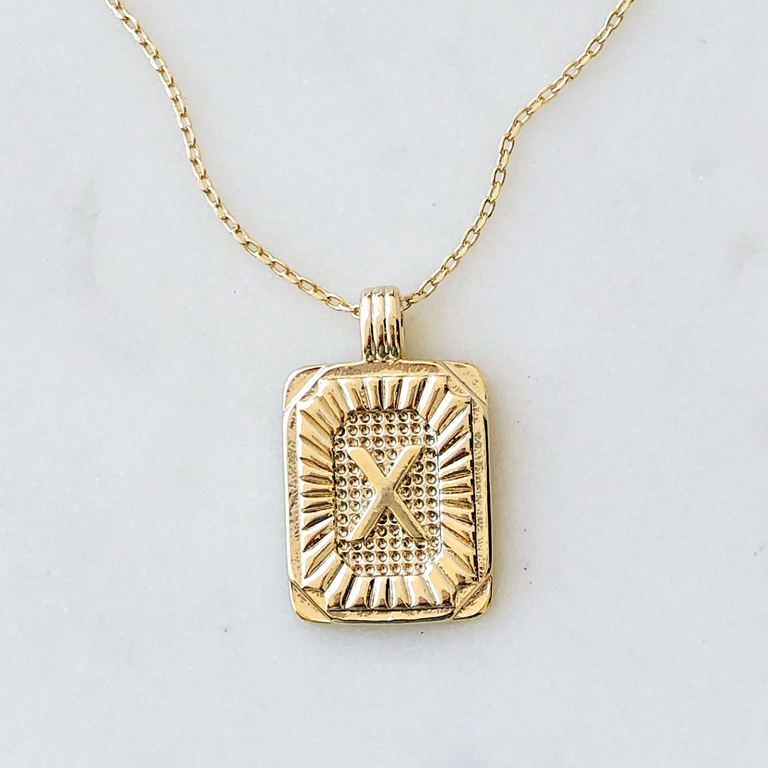 Squared Initial Coin Necklace