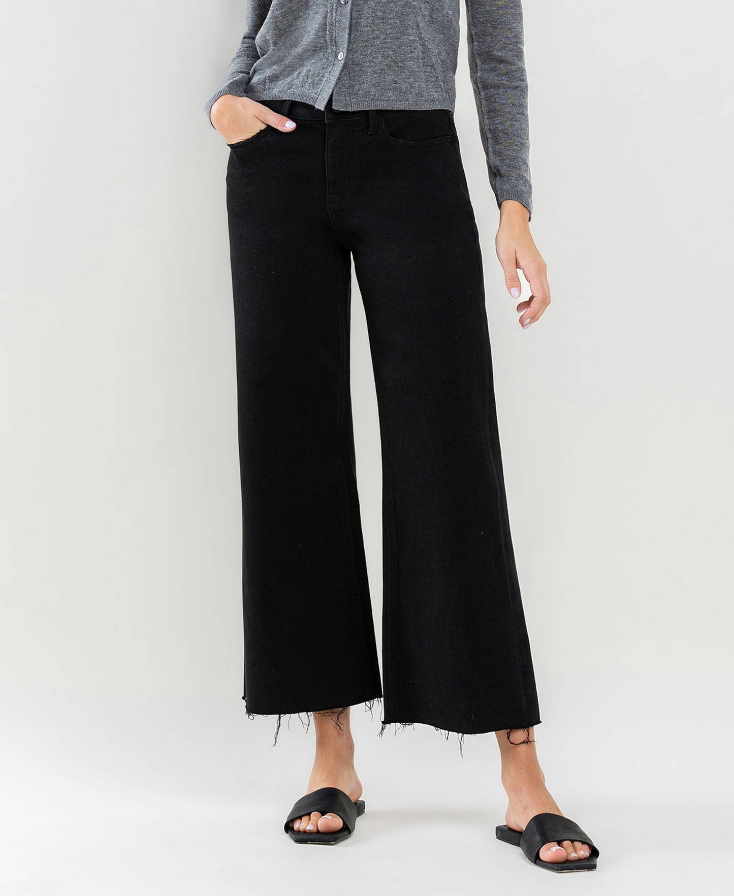 Banks High Rise Raw Hem Cropped Wide Leg Jeans